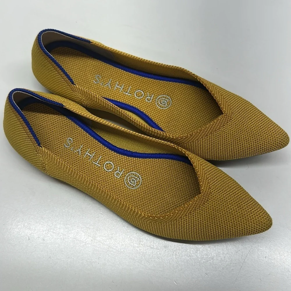 Rothys The Point Ballet Flats Pointed Toe Slip On Flat Shoes Shoe Yellow Size 6